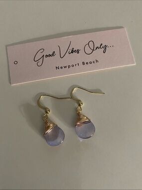 Good Vibes Only Lavender Teardrop Wire-Wrap Drop Earrings